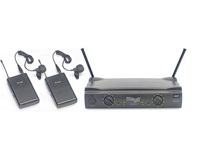 STAGG SISTEMA INALAMBRICO UHF STAGG CON DOS MICROFONOS CORBATEROS UNA BASE Y ESTUCHE