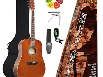 Pack | Guitarra Acustica | Cuerpo 3/4 Dreathnoght | Funda-Afinador-Capo-Puas-Correa | Brown