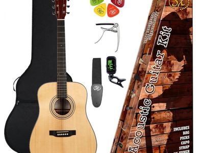 SX Pack | Guitarra Acustica | Cuerpo Dreadnought | Funda-Afinador-correa-Capo-Puas| Color Natural Mate