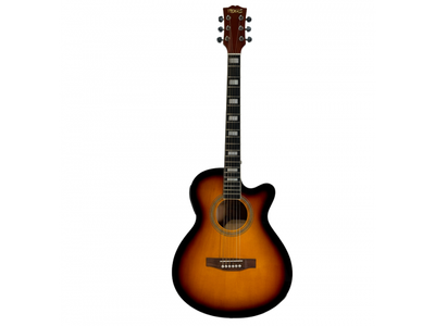 TEXAS Guitarra Electroacustica | Cuerpo Auditorium | Tapa Tilo | Aro y fondo Tilo | Puente y Trastera TechnicalWood | Clavijas Die-Cast Cromadas | Cenefa | EQ 4 vias | Color Sunburst