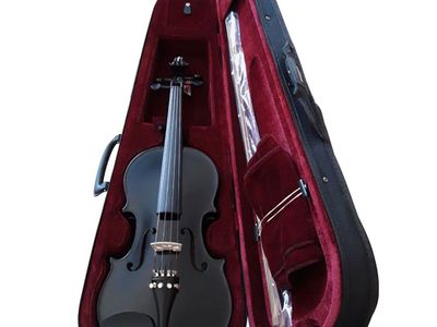 STRADELLA VIOLIN STRADELLA 4/4 NEGRO-TAPA PINO MACIZA-AROS Y FONDO MAPLE MACIZO-MICROAFINADORES-ESTUCHE-ARCO