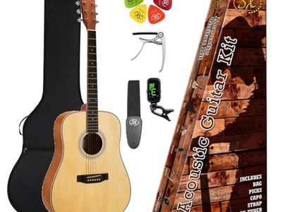 Pack | Guitarra Acustica | Cuerpo 3/4 Dreathnoght | Funda-Afinador-Capo-Puas-Correa | Natural