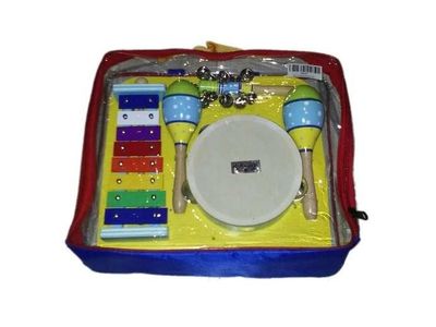 KNIGHT Set de percusión p/niños | 4 instrumentos | Pandereta+Maracas+Cascabeles+Glokenspil | c/funda