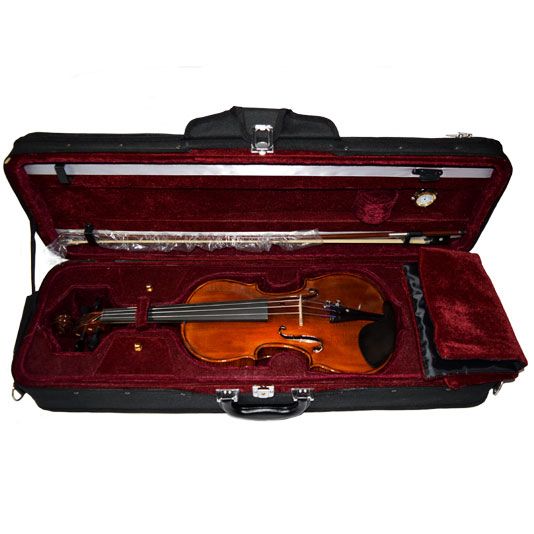 VIOLIN STRADELLA 4/4 HECHO A MANO-TAPA PINO MACIZA FULLY CARVED-ESTUCHE RECTANGULAR HIGROMETRO-ARCO