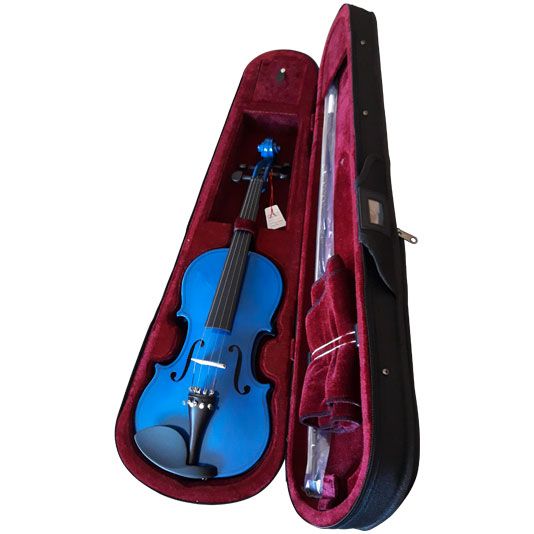 VIOLIN STRADELLA 4/4 AZUL-TAPA PINO MACIZA-AROS Y FONDO MAPLE MACIZO-MICROAFINADORES-ESTUCHE-ARCO