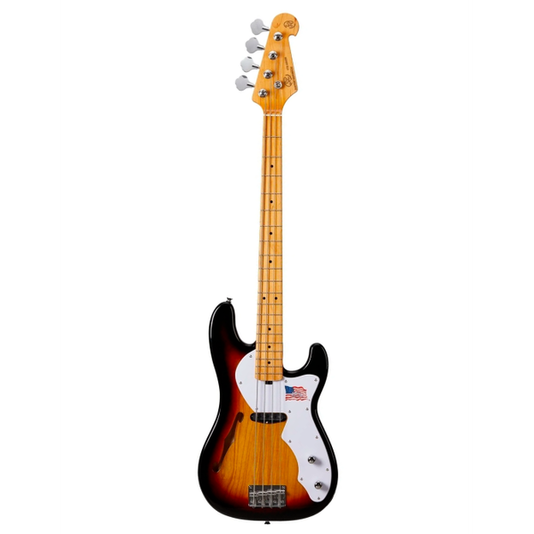 Bajo Electrico | Ash Plus Series | TL Bass | Diap Canadian Maple | Cuerpo American Swamp Ash Semi-Hollow | 1 Mic Simple Alnico | Pickguard Blanco | Clavijas t/ Fender Vintage | C: 3TONE SUNBURST