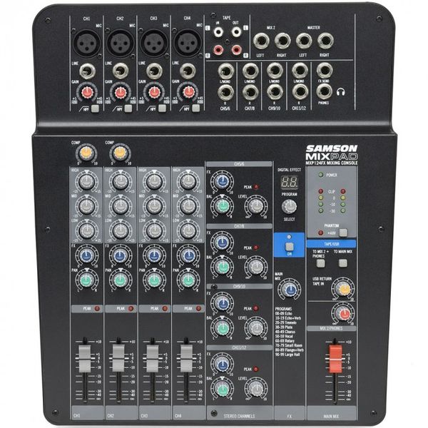 Mixer 12ch, 4xlr+4st, DSP, Efectos, Phanton, USB