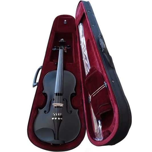 VIOLIN STRADELLA 4/4 NEGRO-TAPA PINO MACIZA-AROS Y FONDO MAPLE MACIZO-MICROAFINADORES-ESTUCHE-ARCO