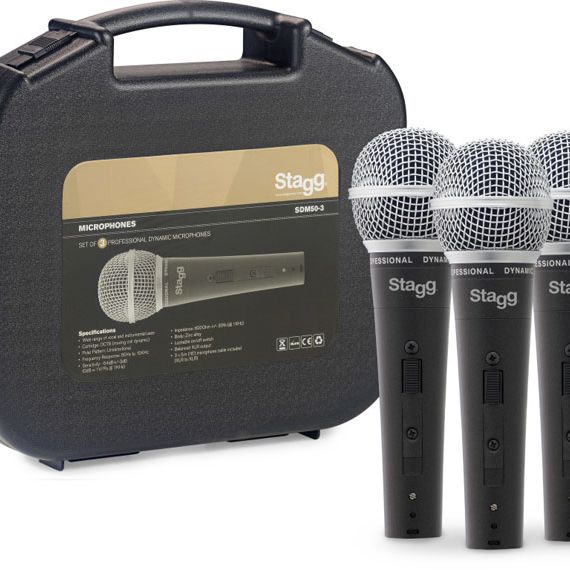 SET DE 3 MICROFONOS STAGG DINAMICOS CARDIOIDES CON CABLES 5mts-ESTUCHE