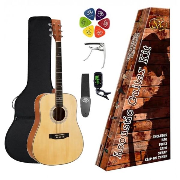Pack | Guitarra Acustica | Cuerpo 3/4 Dreathnoght | Funda-Afinador-Capo-Puas-Correa | Natural