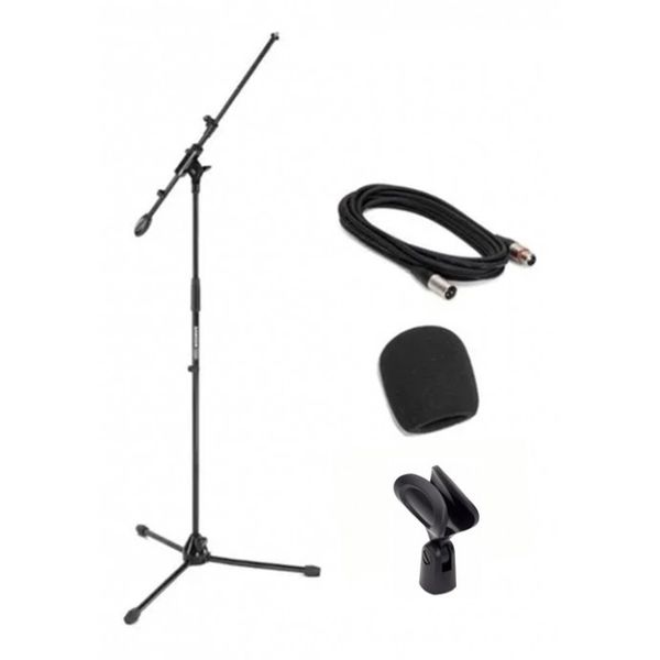 Pack Soporte Microfono Boom 3 Ptas| Pesado | MK5 + Pipeta + Paravientos + Cable XLR-XLR 6M