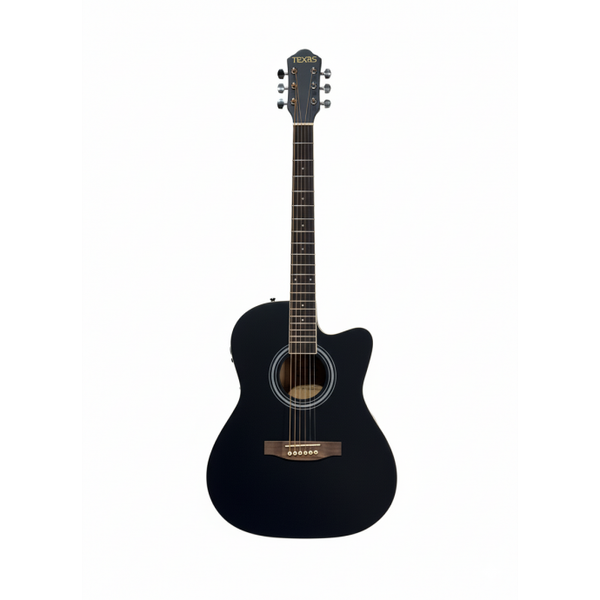 Guitarra Electroacustica | Cuerpo Concert | Tapa Tilo | Aro y fondo Tilo | Clavijas Die-Cast Cromadas | EQ 4 vias | Cenefa | Color Negro MATE