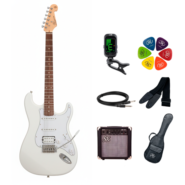 Pack de Guitarra Electrica | SE1 | Micrófonos HSS | Amplificador GA1065 10W | Cable GC-10 | Afinador SZTU2 | Correa S40 | 6 Púas | Funda EB400/M | C: White